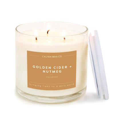 Calyan Wax Co. Golden Cider & Nutmeg 3 Wick Scented Candle - 43 Hour Burn - Luxury 3 Wick Soy Candles - Clean Soy Wax Candles - Long Lasting Large Glass Jar Candle for Home - 14.9oz