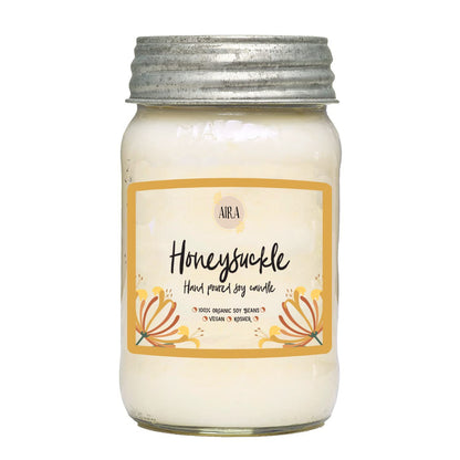 Aira Soy Candles - Organic, Kosher, Vegan Soy Candles w/Therapeutic Grade Essential Oil - Hand-poured w/Pure Soy Candle Wax - Paraffin Free, Burns 110+ Hours - Spring Candle Honeysuckle - 16 Ounces
