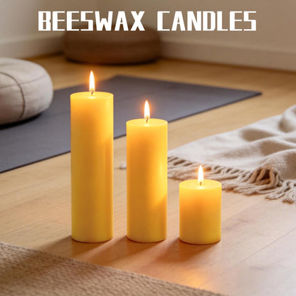 CHICERA 12 Pack Pure Beeswax Pillar Candles, 2x3/6/8 Inch, Natural Mild Honey Scent, Long Burning, Smokeless & Dripless for Home Decor & Prayer