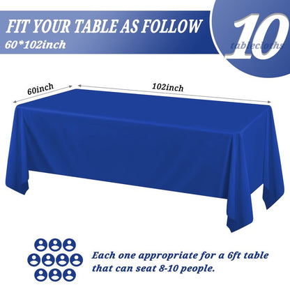 Pesonlook 10Pack Royal Blue Table Clothes for 8ft Rectangle Tables, 60 x 126 Inch Rectangle Tablecloth Anti-Wrinkle Washable Polyester Tablecloths for Wedding Reception Banquet Party