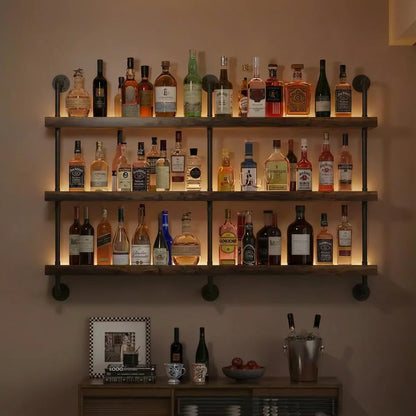 Woskar 3-Tier Wall Mounted Wine Rack, Industrial Pipe Bar Shelf for Wine Bottle Storage, Industrial Pipe Shelves Shelf Shelving for Home Bar Dining Room Kitchen (47.2" W x 47.2" H)