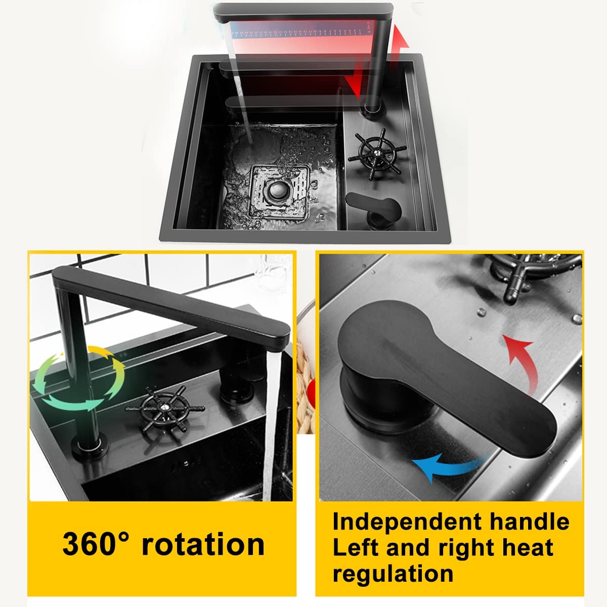 Single Bowl Kitchen Sinks With Cup Washer，stainless steel sink,undermount drop in kitchen sink,Single Bowl Stainless Steel Workstation Bar Sink with Rinser, for home Hotel Cafe Restaurant
