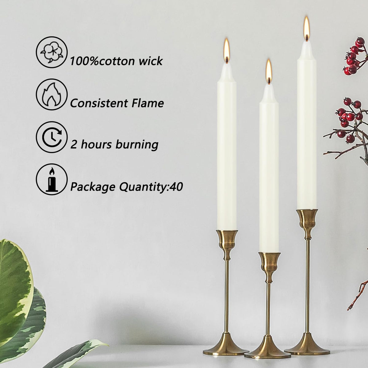 YOROXRG Set of 40 Ivory Candles Mini Unscented Taper Candles for Christmas,Household, Wedding, Rituals, Prayer, Birthdays, Meditation, Altar,Party and Home Décor Candlesticks - 4 Inch Tall