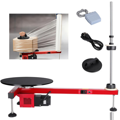 Helivivfy Electric Stretch Film Wrapping Machine, T-Shaped Design High-Efficiency Labor-Saving with 15.7in Auxiliary Turntable and Foot Pedal Switch