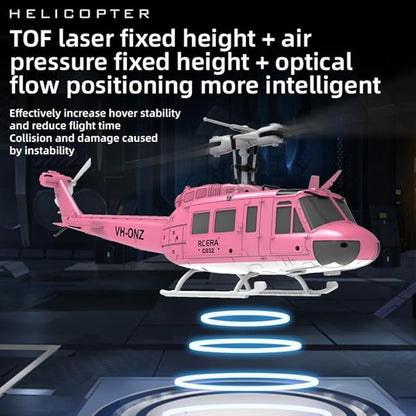 RC ERA C032 UH-1 Huey Helicopter - Remote Control Helicopters for Adult 1/48 Sacle 2.4G 6CH Gyro Stabilized Aircraft with Altitude Hold &amp Optical Flow3D Stunt Drone (Pink)