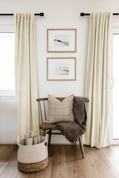 Skiennix 100% Blackout Linen Curtains - Thermal Insulated Drapes for Bedroom | 50" W x 84" L, Light Cream, 2 Panels Set