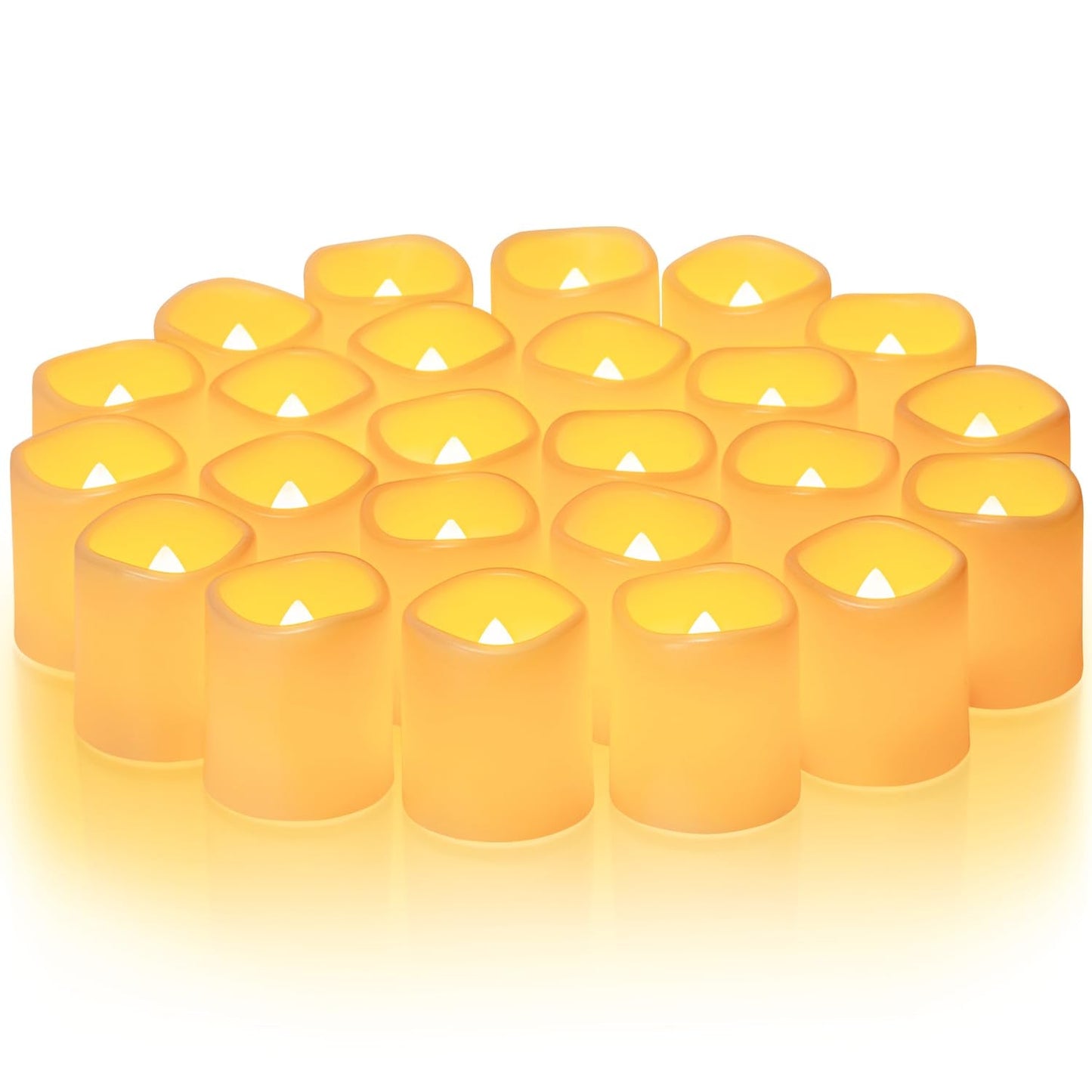 Homemory 24Pack Flickering Flameless Votive Candles,200+Hour Electric Fake Candles,Battery Operated LED Tealight for Wedding,Table,Outdoor,Halloween,Christmas Decoration-Amber Yellow