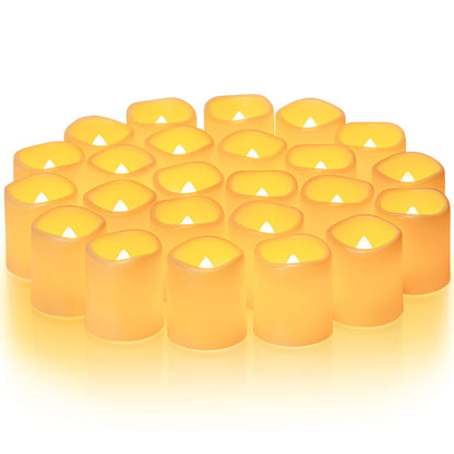 Homemory 24Pack Flickering Flameless Votive Candles,200+Hour Electric Fake Candles,Battery Operated LED Tealight for Wedding,Table,Outdoor,Halloween,Christmas Decoration-Amber Yellow