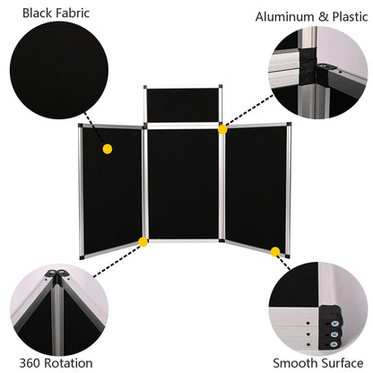ISXACFF 3+1 Panel Trade Show Presentation Board 70.8“ x 35.4” Black Trifold Poster Board Folding Exhibition Display Boards Double Sided Tabletop Display with Storage Bag Hook & Loop-Receptive Fabric