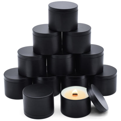 YJHSS 12-Pack Candle Jars, 8oz Candle Tins with Lids, Empty Metal Candle Jars for Making Candles Bulk Candle Containers - Full Black