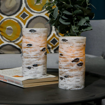 LusLog-pro Flameless Candles Birch Bark Effect 3" x 6" Real Wax LED Pillar Candles, Battery Operated Flickering Candles with 5H Timer, Pack of 2