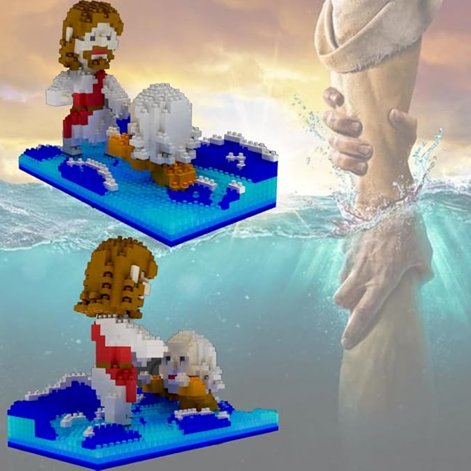 Jesus Series-Jesus Saved Peter Mini Figurine Bible Story w/Lego Jesus Toy Nativity Building Set for Aged14+ Great Gift for Teenagers and Adults (850Pieces/6.3x3.1x4.3inch)