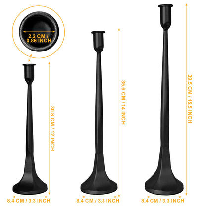 Set of 3 Black Iron Candlestick Holders – Tapered Candle Holders for 3/4" Candles, Tall Candle Stick Set for Dining Table, Wedding, and Home Décor