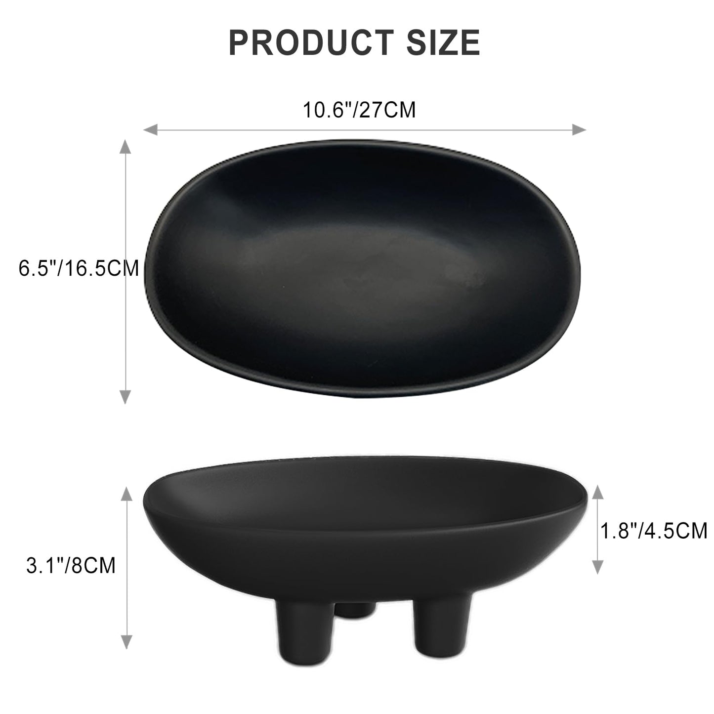 Samchilderlan Ceramic Fruit Bowl for Kitchen Counter, Three-Legs Decorative Bowl for Table Settings, Modern Fruit Bowl for Home Decor, 10inch Large Centerpiece Bowl for Breads Nuts (Black)