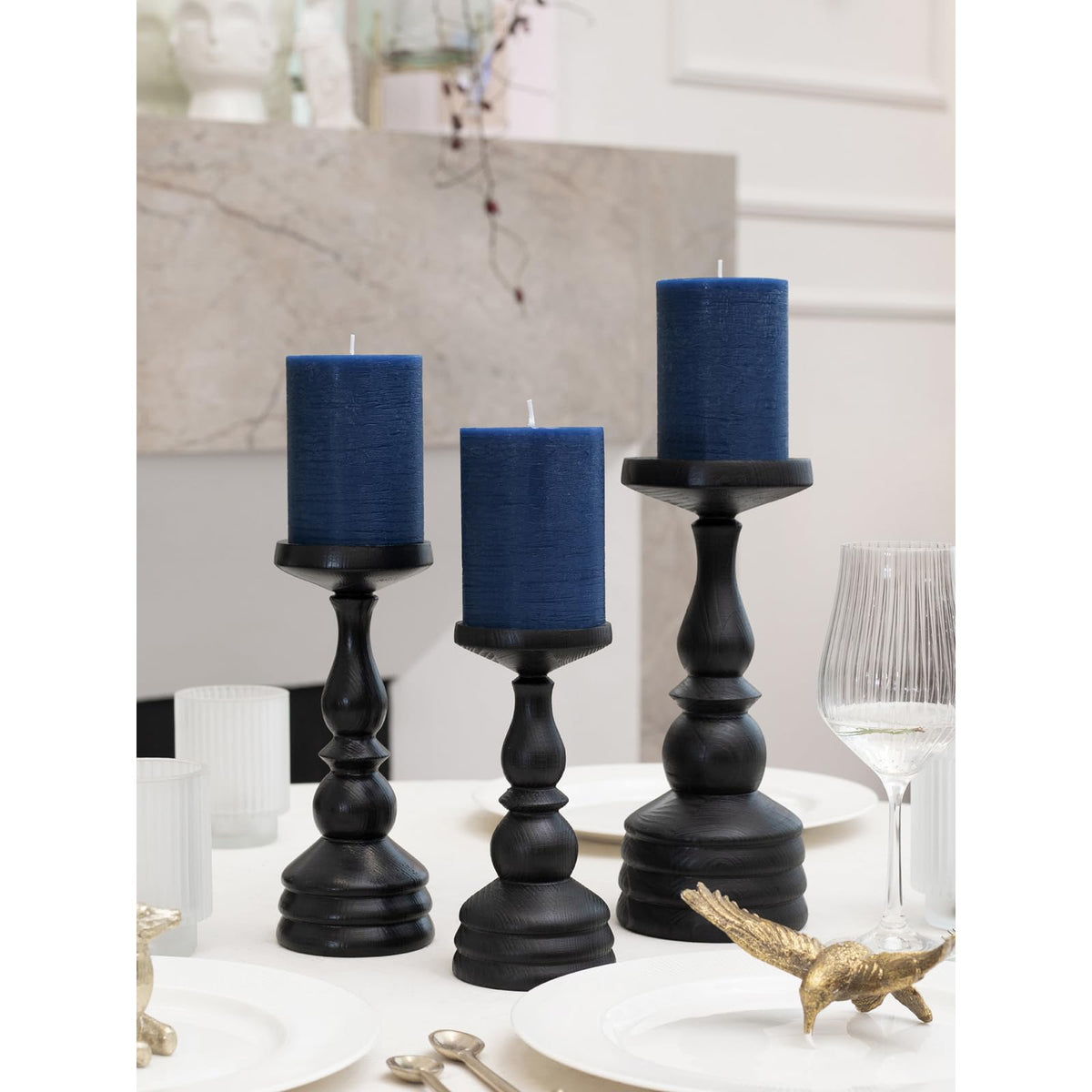CANDWAX 3x4 Inch Pillar Candles Bundle - 3 White, 3 Dark Blue, 3 Red Candles - Unscented Decorative Candle - 9 Pack