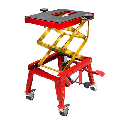 Jack Boss 350 Lbs Motorcycle Lift Jack Table, Hydraulic Foot-Operated Scissor Lift Jack for ATV Dirt Bike, Motorcycle Stand with 4 Wheels