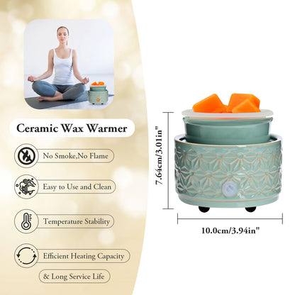 ASAWASA Wax Melt Warmer with 1 pc Silicone Dish,3-in-1 Ceramic Wax Melter Burner for Kitchen Home Spa Yoga Gift (Cyan Hexagon Pattern)