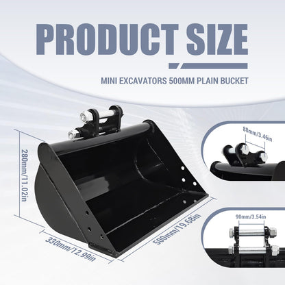 500mm Flat Bucket Accessories Toothless Bucket Compatible with 0.8-1.5 Tons of Small Excavators, Used to Load Sand, Soil, Clean Ditches