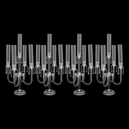 4 Pcs Acrylic Candelabra Centerpieces with Crystal Beaded, 5 Arm Clear Crystal Candlesticks Holder for Wedding, Candelabra Centerpiece Stands with Removable Lampshade for Party