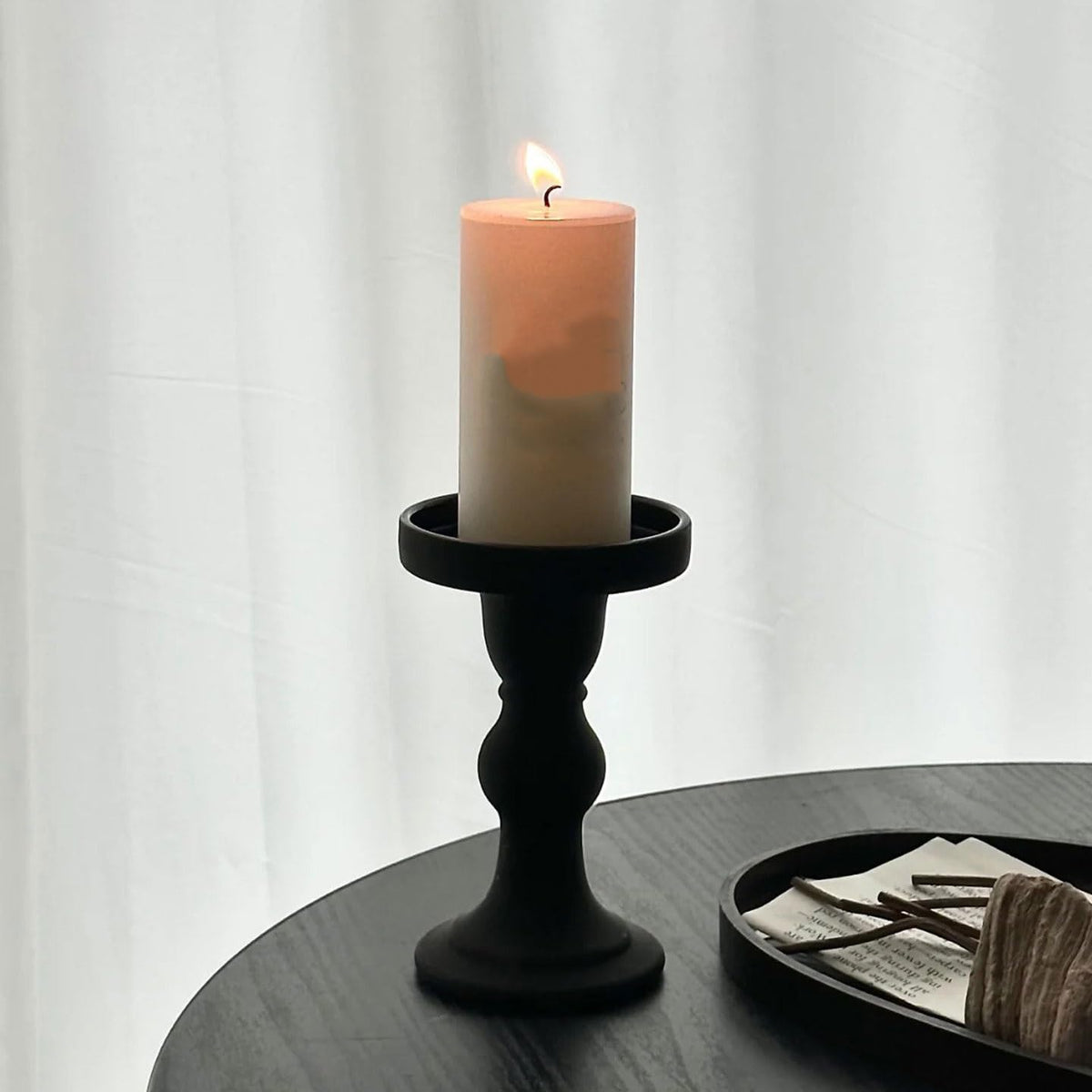 Candlestick Holders Black Candlestick Dining Table Atmosphere Decoration Ornament Candle Holder Candle Holders(Large)