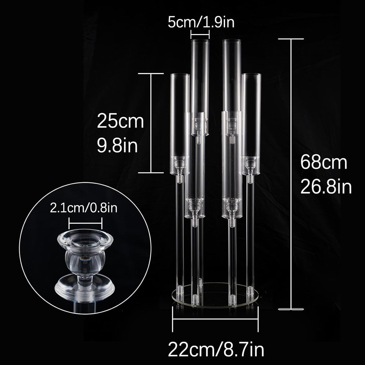 Acrylic Candelabra Centerpiece with 6 Adjustable Arms, Acrylic Candle Holder Round Base, Perfect for LED Candles, Elegant Home Decor,Wedding centerpieces for tab