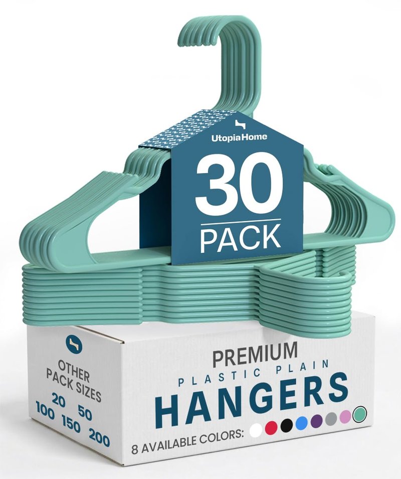 Utopia Home Plastic Hangers 30 Pack - Perfect Space Saving Clothes Hanger - Durable and Strong - Perfect Closet Organizers with Shoulder Grooves (White)