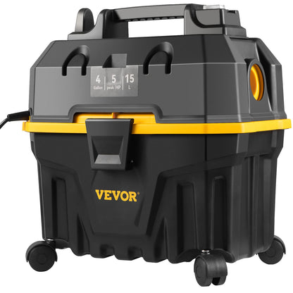 VEVOR Shop Vac Wet and Dry Vacuum Cleaner 4 Gallon 5 Peak HP - Powerful Suction with Blower Function & Attachments 3-in-1 Crevice Nozzle - Perfect for Car Carpet Debris Pet Hair Black/Yellow