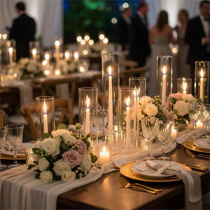 NITIME 3 Set Hurricane Glass Candle Holders for Taper Candles, Candlestick Holders with Windproof Glass Tubes(11.8"/12.6"/13.8" H), Taper Candle Holders for Table Centerpieces, Wedding, Party Decor