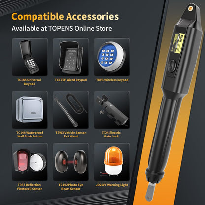 TOPENS XD851S Smart Gate Opener for Heavy Duty Solar Single Swing Gates Up to 18ft, Automatic Gate Opener with App Control AC Powered with Remote Control Kit Solar Panel Included
