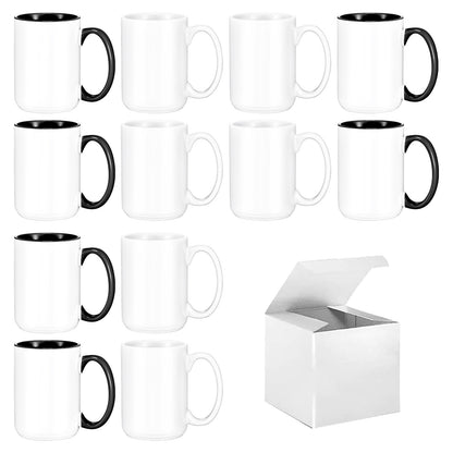 Sublimation Mugs 15 oz Set of 12 Bulk Coffee Mugs with Box Sublimation Blanks Tazas Para Sublimar Coffee Cups 6 White and 6 Black