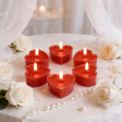Valentine's Day Romantic Decorations, Red Low Temperature Tea Lights Candle, 6 Packs Wax Play Heart Shaped Floating Candle for Weddings, Engagement Proposals, Candlelit Dinners Decor