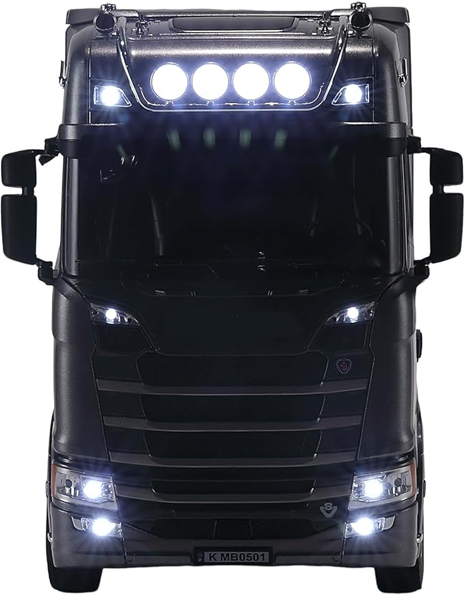 19Channels 770S Hobby RC Tractor Truck Toys 1/18 Scale Light Sound Effects Remote Control Lorry Car Vehicle Trailer for 14y+ Beginners Adults (6-Wheels Grey)