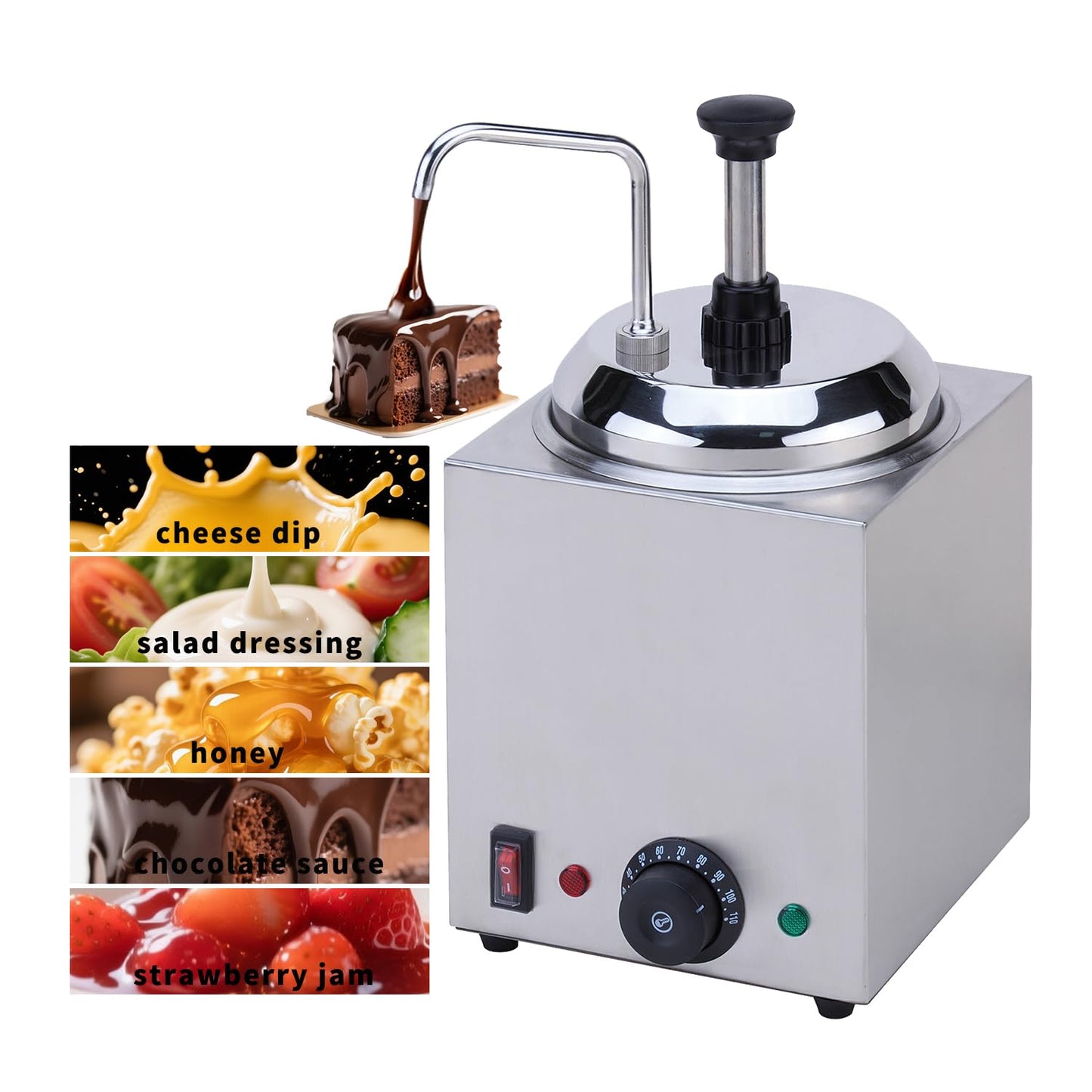 SNICE Commercial Hot Cheese Dispenser, Stainless Steel, Temperature Control Warmer Machine for Butter, Chocolate, Caramel, Fudge with Pump
