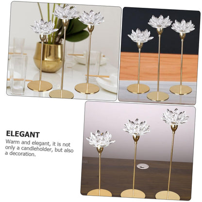 PATKAW Modern Simple Metal Candlestick Small Crystal Lotus Candle Holder Romantic Wedding Decor for Home Table Centerpiece