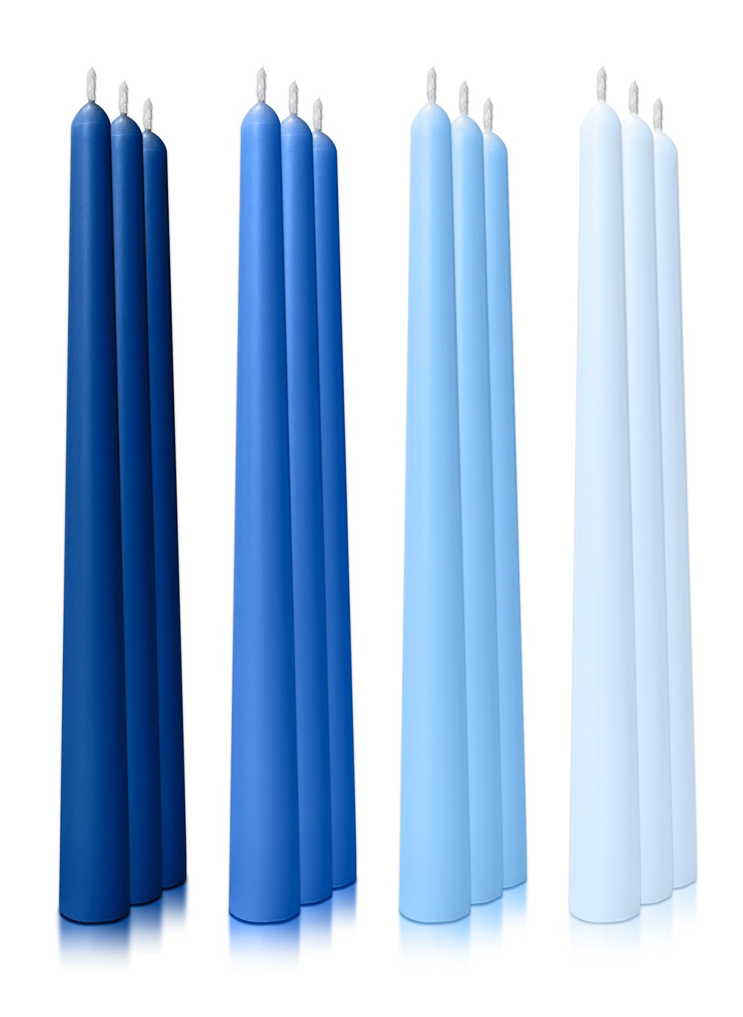 Homeology 10" Classic Taper Candles, Blue Shades, 12-Pack, 7-8 Hours Long Burning, Unscented Tall Candlesticks