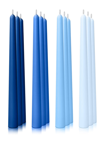 Homeology 10" Classic Taper Candles, Blue Shades, 12-Pack, 7-8 Hours Long Burning, Unscented Tall Candlesticks