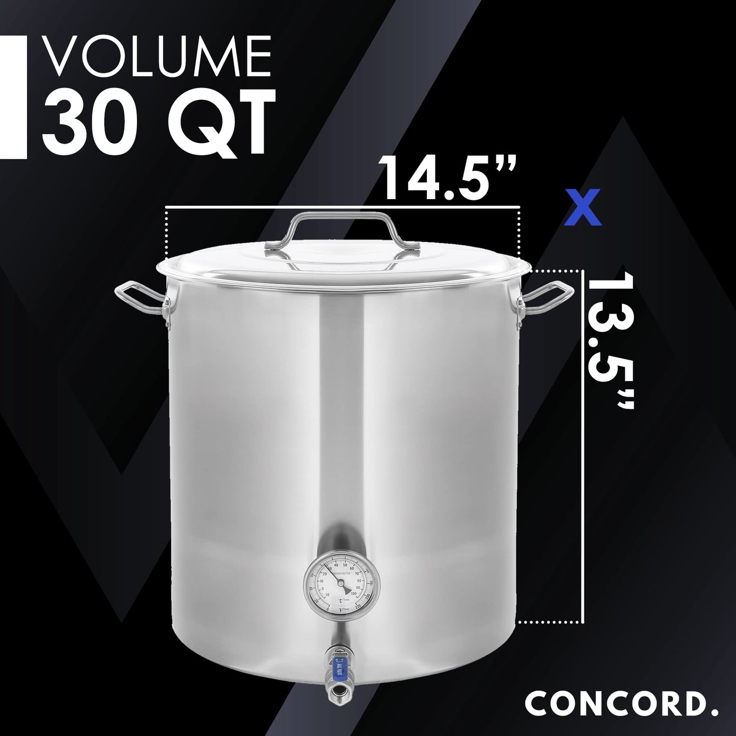 CONCORD Stainless Steel Home Brew Kettle Stock Pot (Weldless Fittings) (30 QT/ 7.5 Gal)
