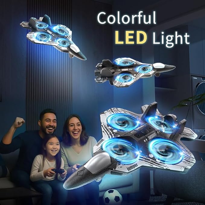 XOS Remote Control Foam Airplane Drone RC Stunt Plane RC Fighter Jet with LED Light 360° Flip 9 Functions for Kids Adults Boys Gifts