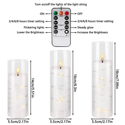 12 Pack Acrylic Flameless Candles,with Embedded Star String, Battery Operated Candles Flickering LED Pillar Candles with Remote Control and Timer, Ideal for Indoor/Outdoor Decor,Wedding,BBQ and Gift.