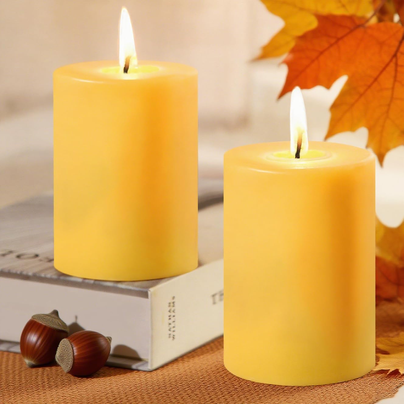 Natural Beeswax Pillar Candle+Beeswax Tealight Candles