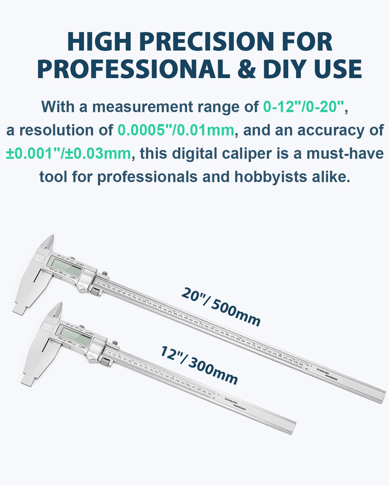 Mxmoonfree 12-Inch Digital Caliper with 4-Inch Jaw Depth, Precision Measuring Tool, Full Metal Frame, Large LCD Screen, Resolution 0.0005"/0.01mm, Ideal for Professionals & Hobbyists