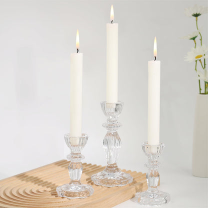 CHOCSTAY Glass Candlestick Holders Set of 6, Clear Stripe Taper Candle Holders for Table Centerpiece, Home Decorations, Wedding and Party