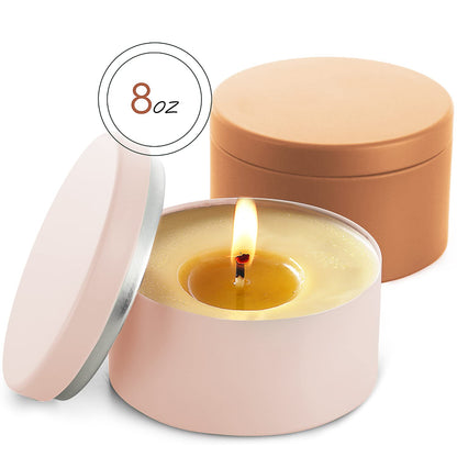 Hearth & Harbor Tin Candle Jars for Making Candles - DIY Candle Containers with Lids - Metal Candle Jars - Bulk Tins Storage for Candle - (12 Pieces) - (8 Ounces) - Solid Peach and Copper