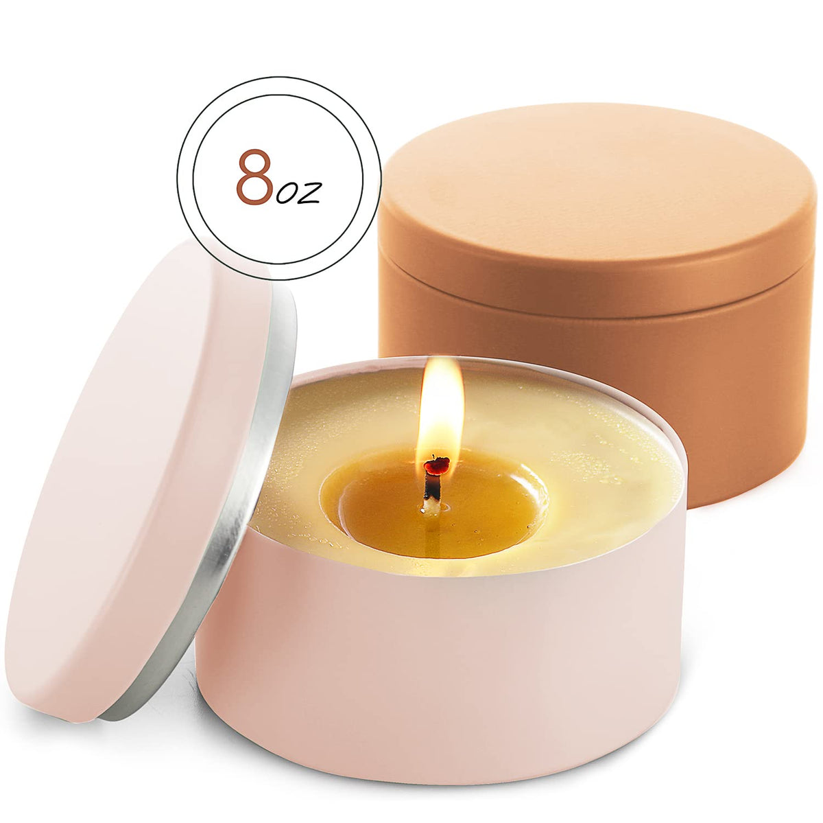 Hearth & Harbor Tin Candle Jars for Making Candles - DIY Candle Containers with Lids - Metal Candle Jars - Bulk Tins Storage for Candle - (24 Pieces) - (8 Ounces) - Solid Peach and Copper