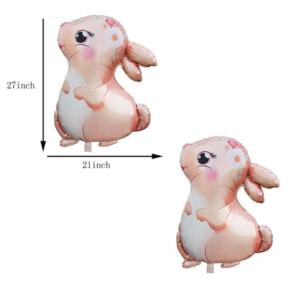 4PCS Pink Large Bunny Foil Balloon Rabbit Balloons Bunny Party Decorations Animal Mylar Balloons for Birthday Spring Woodland Themed Supplies