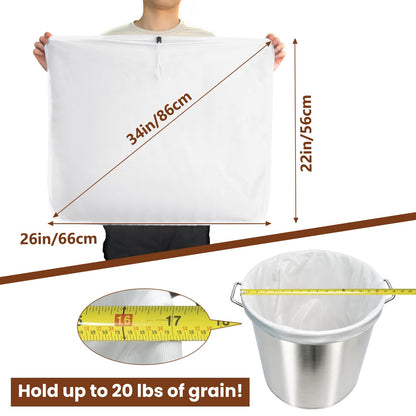 MONKKINO 4pcs Brew Bags, Extra Large 250 Micro Fine Mesh Strainer Bag, Reusable Drawstring 10 Gallon Filter Bag for Home Brewing, Kitchen Straining for Beer, Wine, Cold Brew, Jelly, 22x26