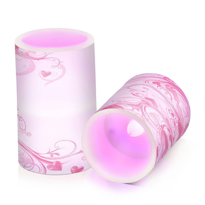 ALAZA Pink Hearts Swirls Flickering Flameless Candles Battery Operated with Remote Timer,Tea Light Candles LED Pillar Votive Candles Set of 2 for Outdoor Indoor Decorations