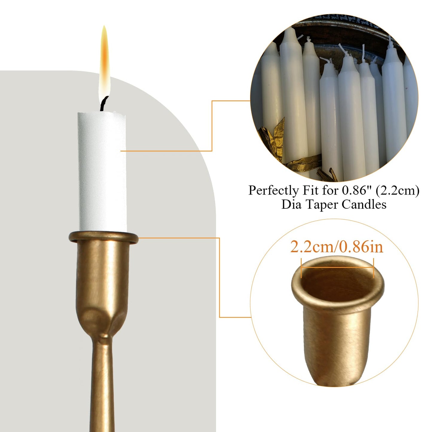 Set of 3 Taper Candle Holders, Cast Iron Candlestick Holders Tall for Wedding, Dining Table, Halloween & Fall Decor, Home Decoration (Gold, 12" 14" 15.5")
