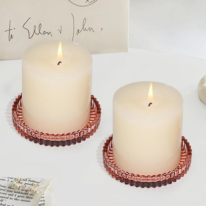 CHOCSTAY Glass Pillar Candle Holder, 4" Candle Plates Set of 3, Glass Candle Holders for Wedding, Party, Holiday, Home Decor, Table Centerpiece