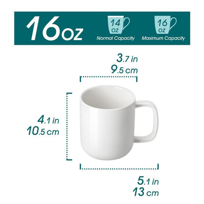 vancasso Porcelain Coffee Mugs Set, 16 oz Ceramic Coffee Cups for Americano Hot Tea Iced Coffee Cold Brew Cocoa Milk Mugs Set of 6, Dishwasher & Microwave Safe, White